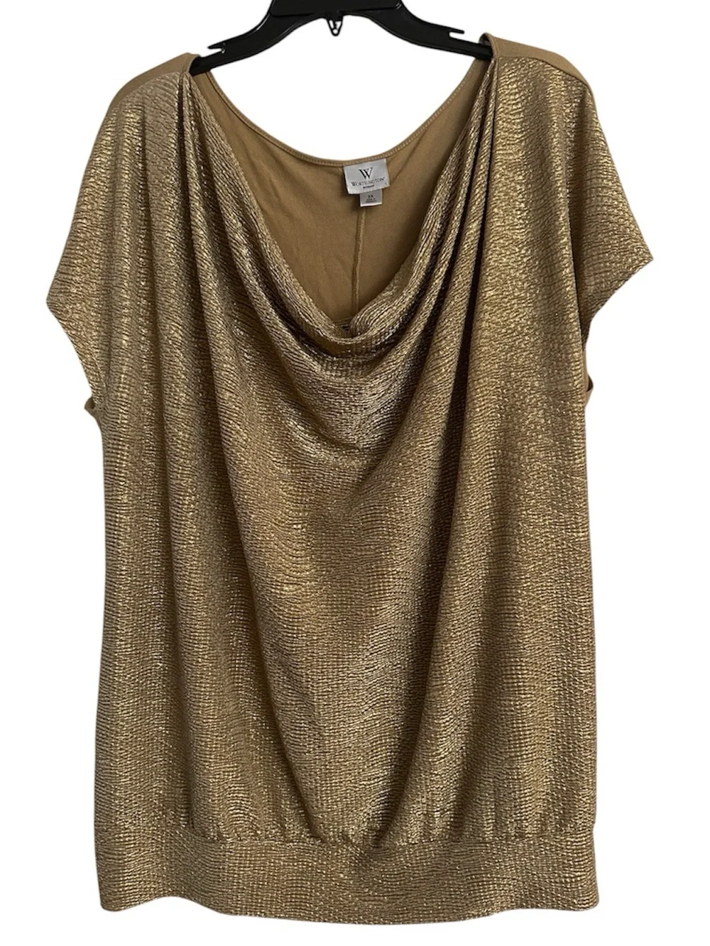Worthington Shimmery Gold Textured Cowl Neck Sleeveless Top Size 2X - Picture 2 of 8